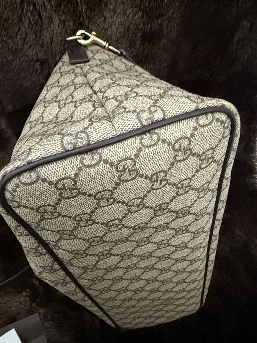 Gucci Beige GG Supreme Canvas Tote with Brown Trim